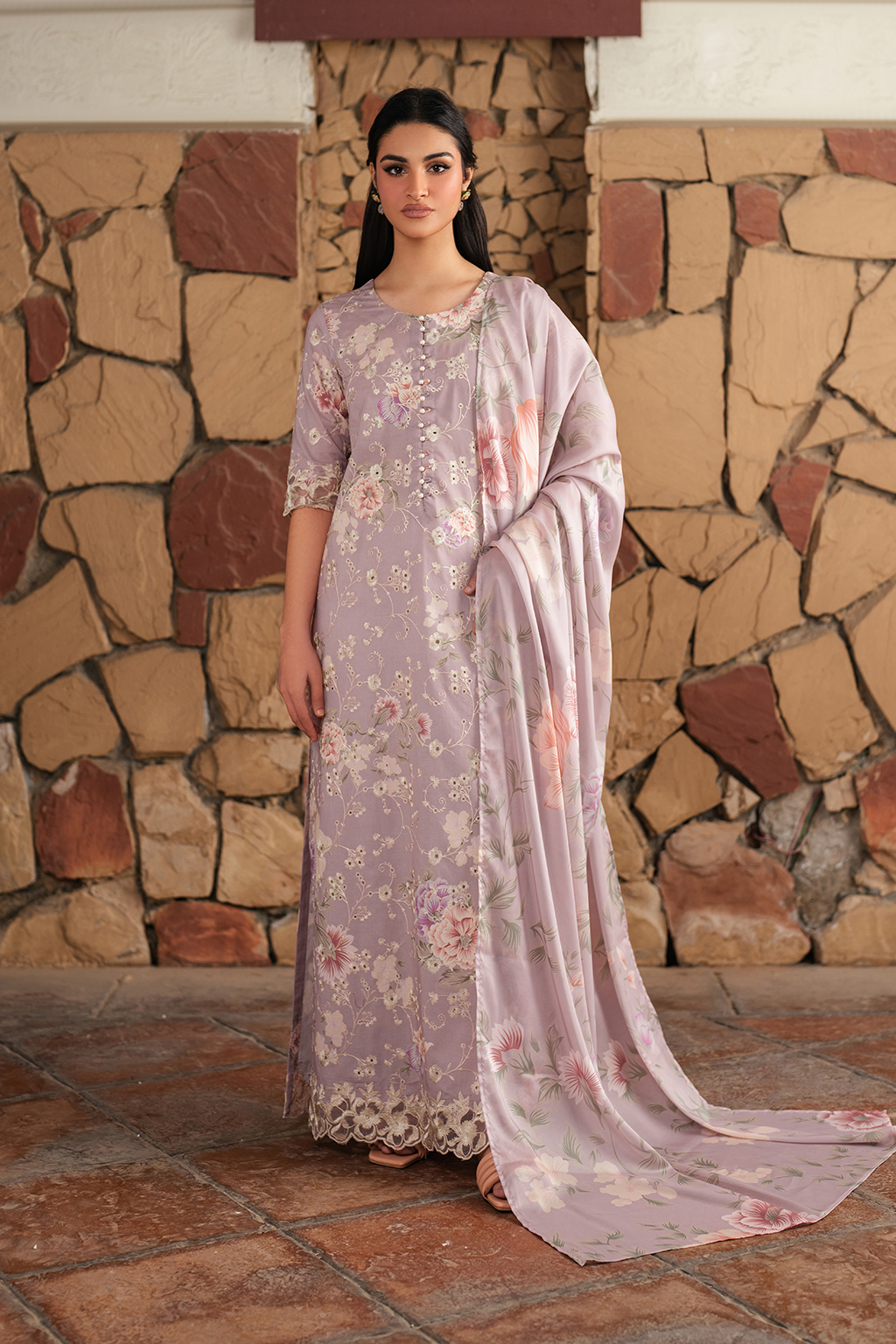 UE-389 Embroidered Printed Lawn