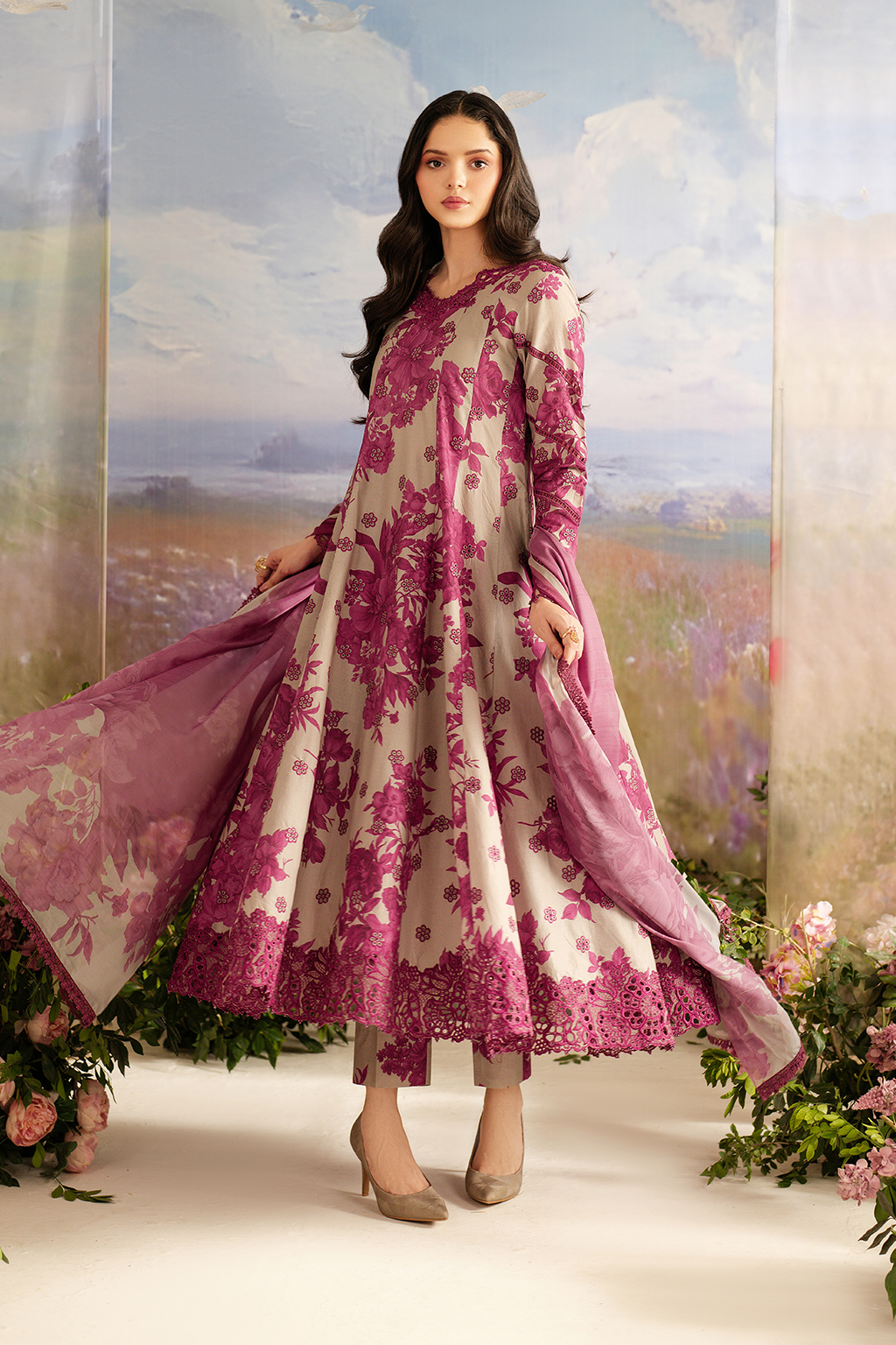 UE-457  Embroidered Printed Lawn