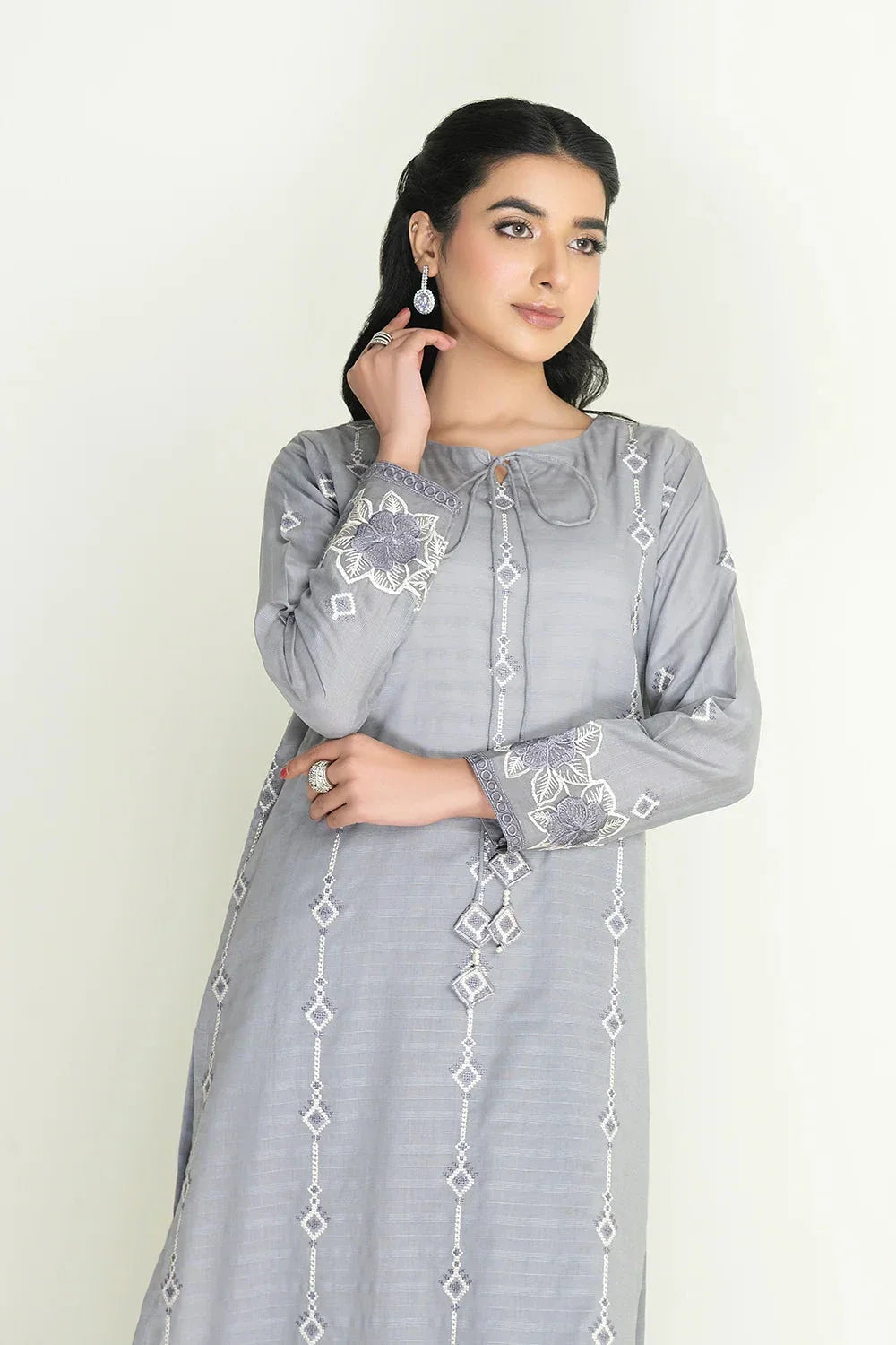 2PC Stitched Embroidered Lawn Shirt & Trouser | RKTE-3855 Embroidered KHAS STORES 