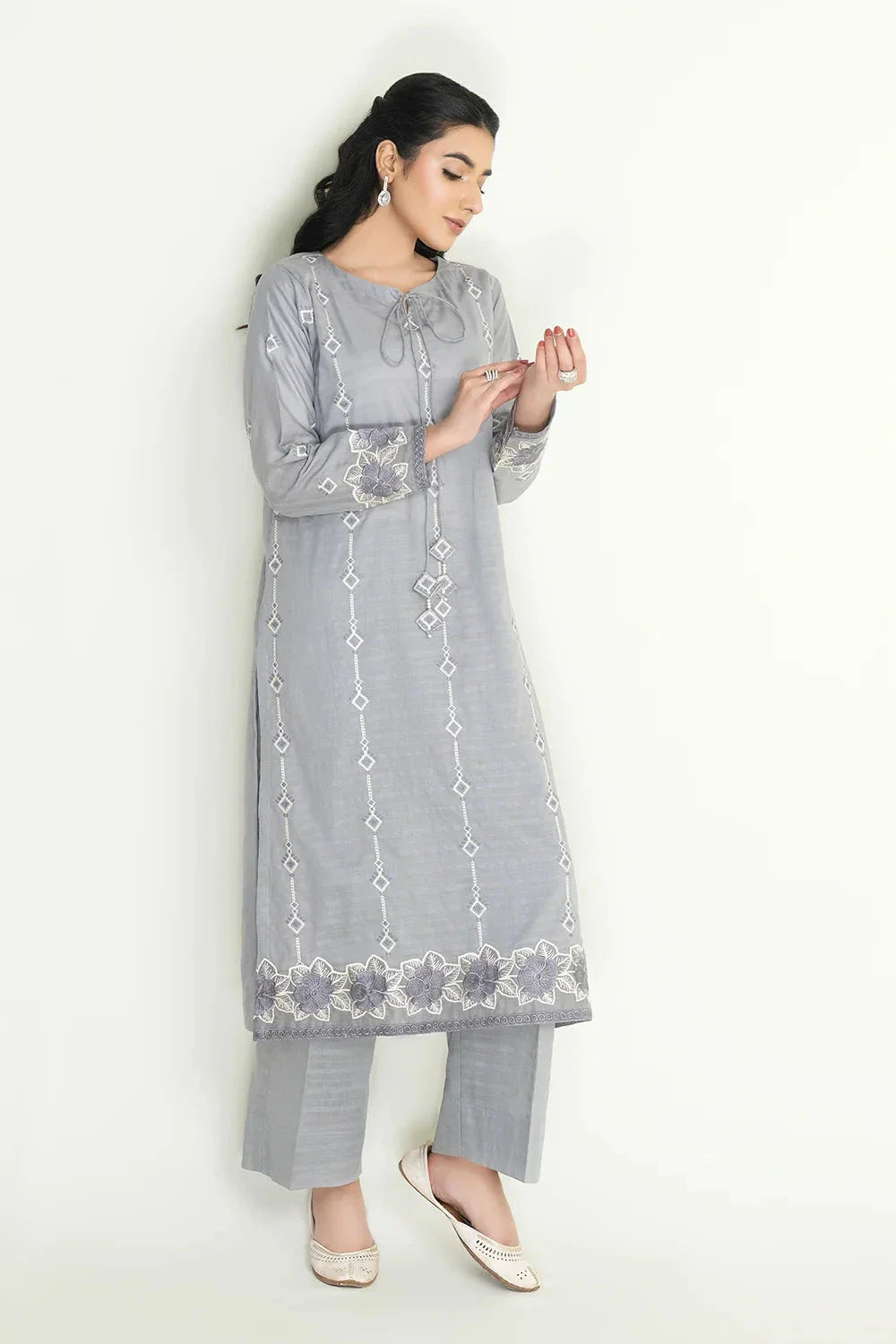 2PC Stitched Embroidered Lawn Shirt & Trouser | RKTE-3855 Embroidered KHAS STORES 
