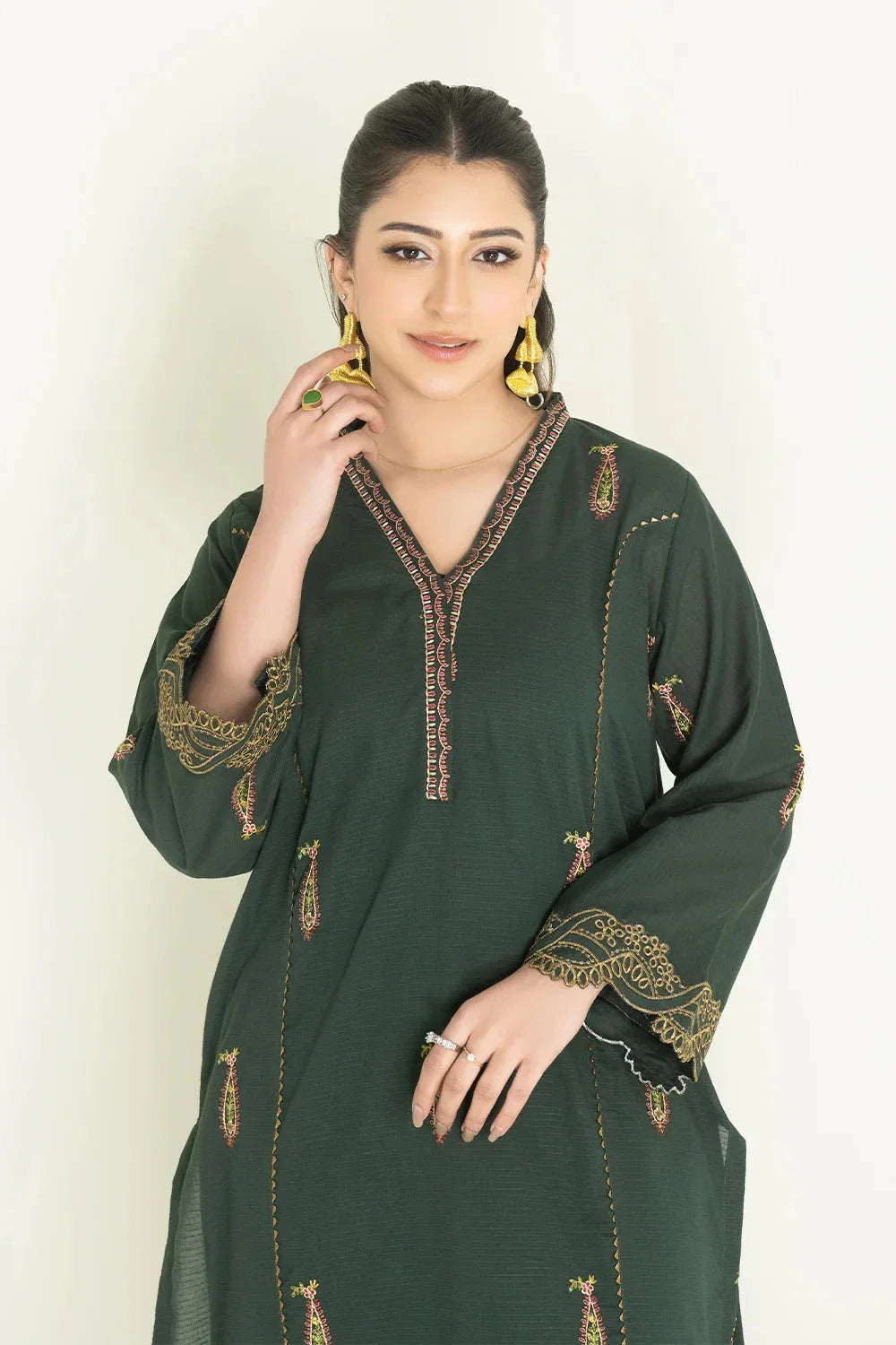 2PC Stitched Embroidered Lawn Shirt & Trouser | RKTE-3858 Embroidered KHAS STORES 
