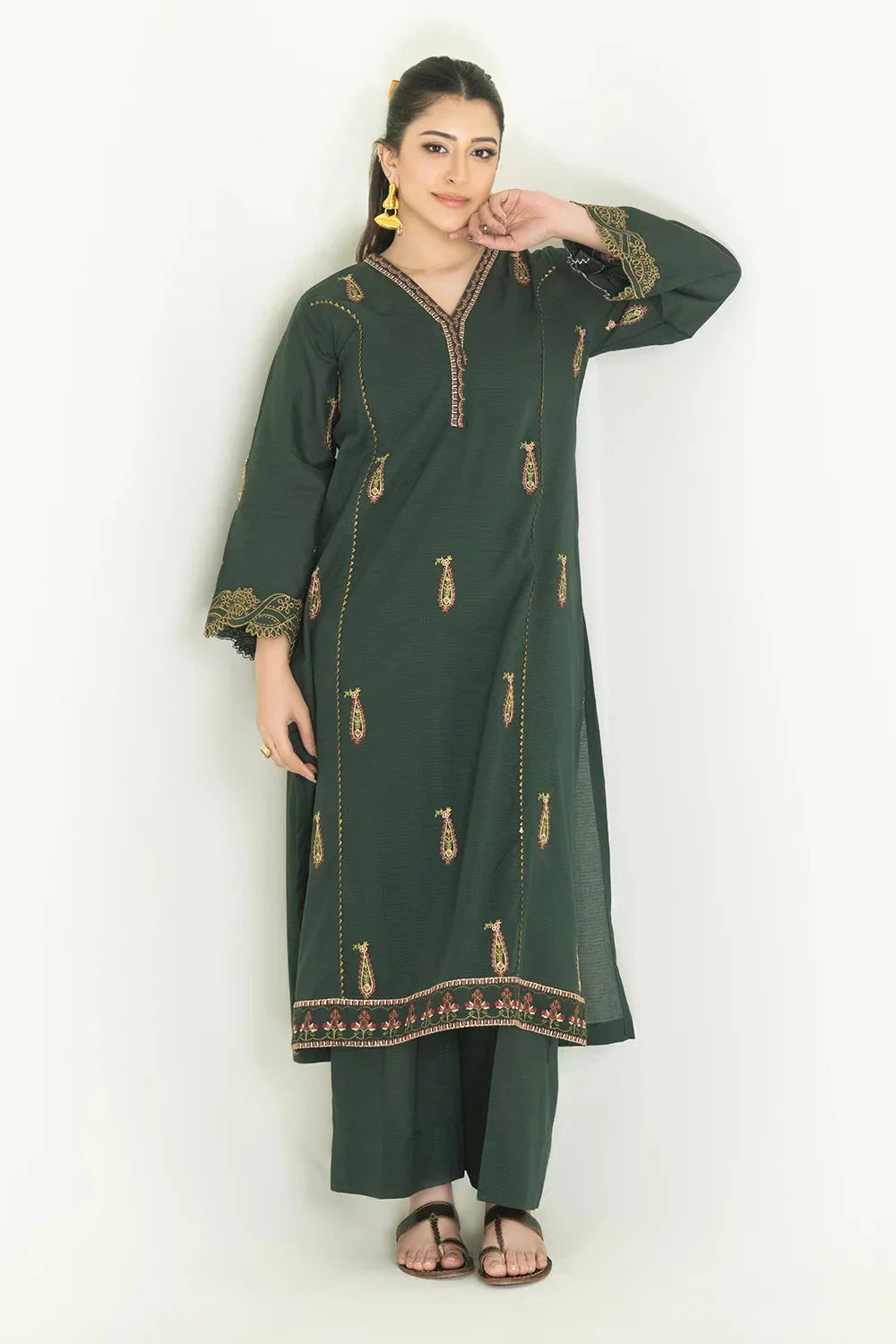 2PC Stitched Embroidered Lawn Shirt & Trouser | RKTE-3858 Embroidered KHAS STORES 
