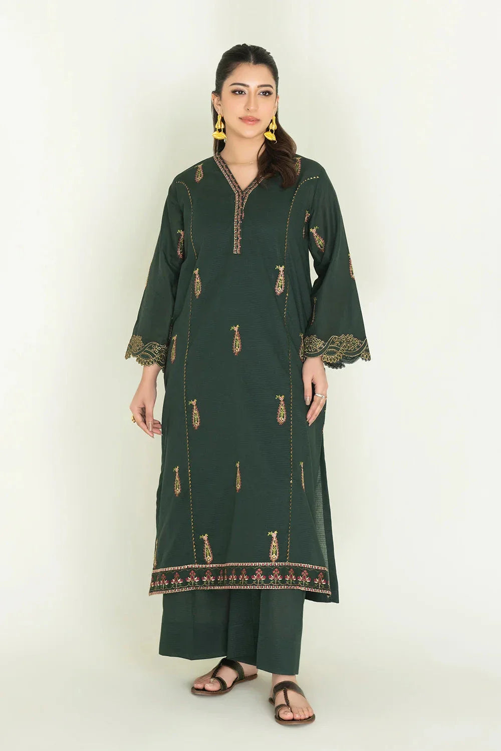 2PC Stitched Embroidered Lawn Shirt & Trouser | RKTE-3858 Embroidered KHAS STORES 