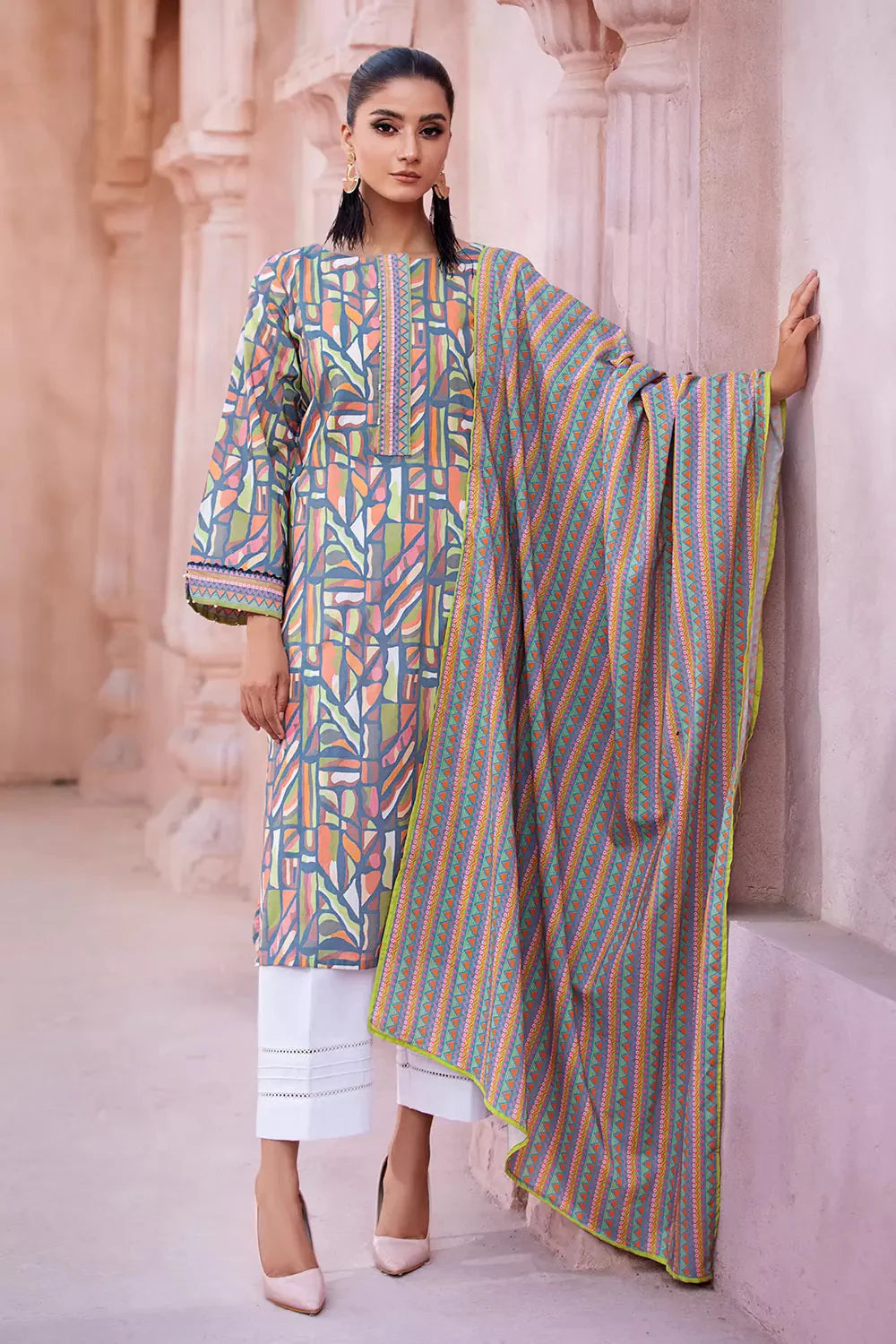 2PC Stitched Printed Lawn Shirt and Dupatta KSD-2674 Printed KHAS STORES 