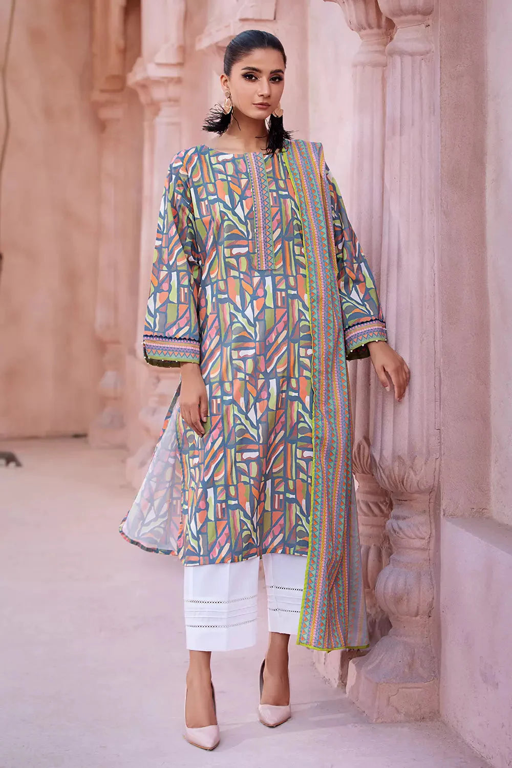 2PC Stitched Printed Lawn Shirt and Dupatta KSD-2674 Printed KHAS STORES 