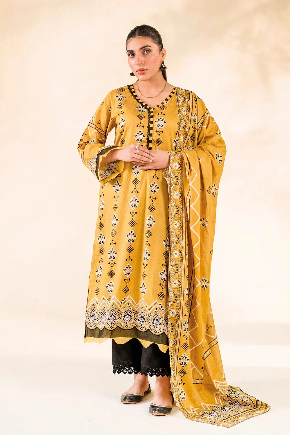 2PC Stitched Printed Lawn Shirt & Dupatta | RTW-KSD-3874 Printed KHAS STORES 