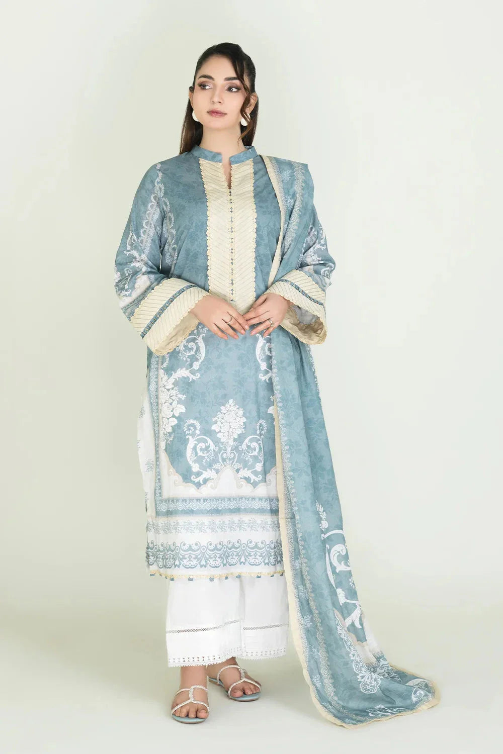 2PC Stitched Printed Lawn Shirt & Dupatta | RTW-KSD-3877 Printed KHAS STORES 