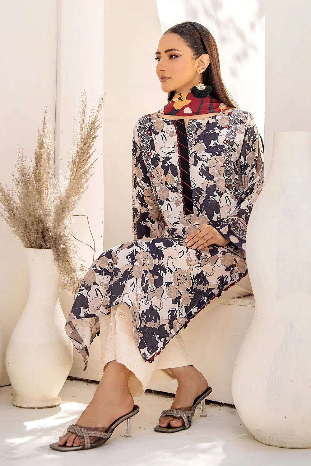 2PC Unstitched Printed Lawn Shirt and Dupatta KSD-2480 Printed KHAS STORES 