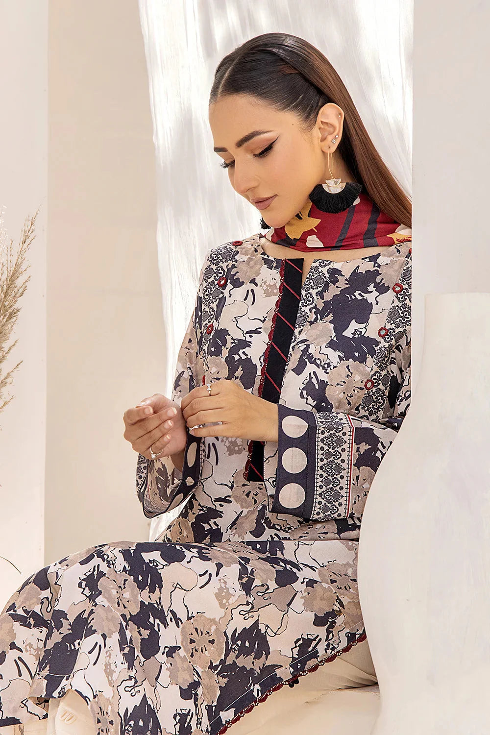 2PC Unstitched Printed Lawn Shirt and Dupatta KSD-2480 Printed KHAS STORES 