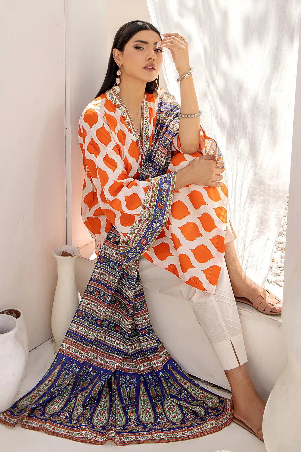 2PC Unstitched Printed Lawn Shirt and Dupatta KSD-2482 Printed KHAS STORES 