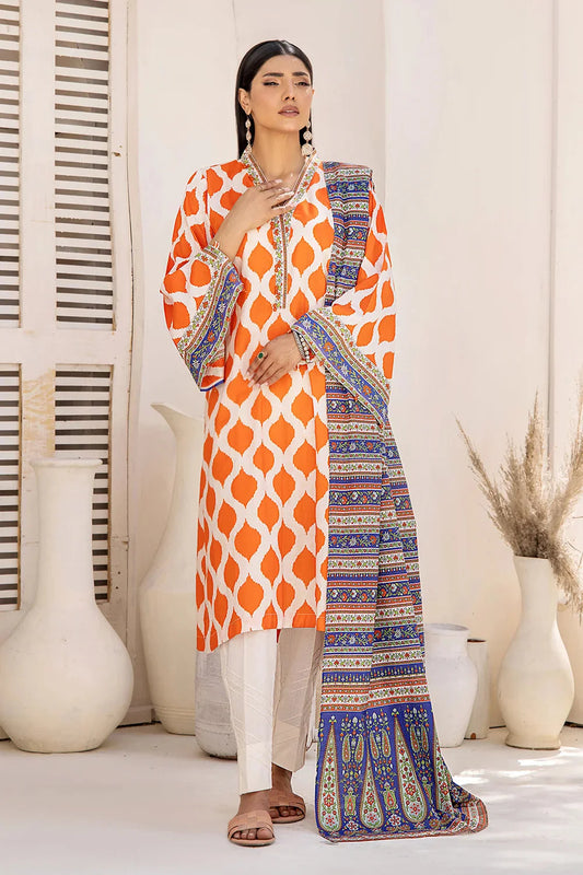 2PC Unstitched Printed Lawn Shirt and Dupatta KSD-2482 Printed KHAS STORES 