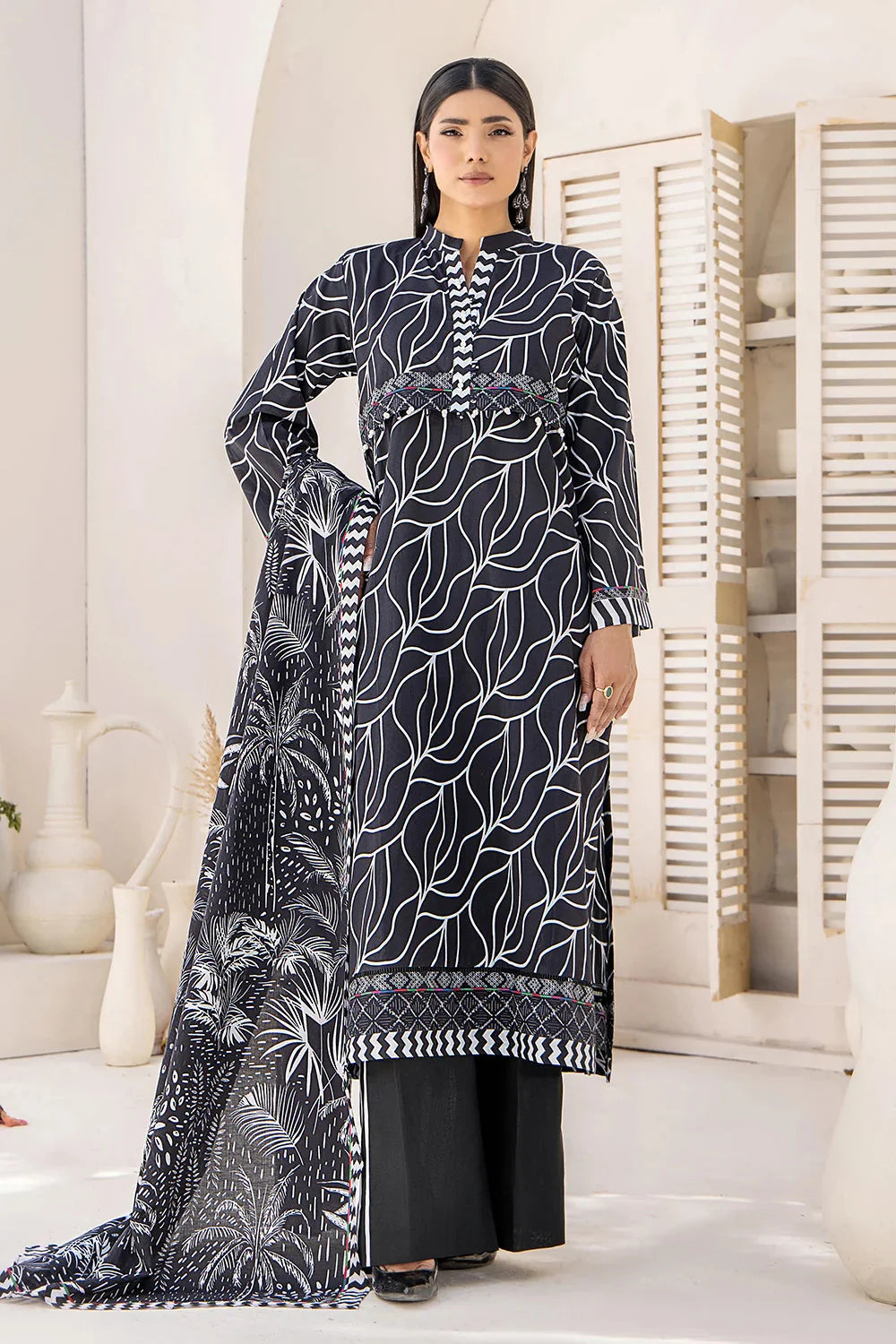 2PC Unstitched Printed Lawn Shirt and Dupatta KSD-2483 Printed KHAS STORES 