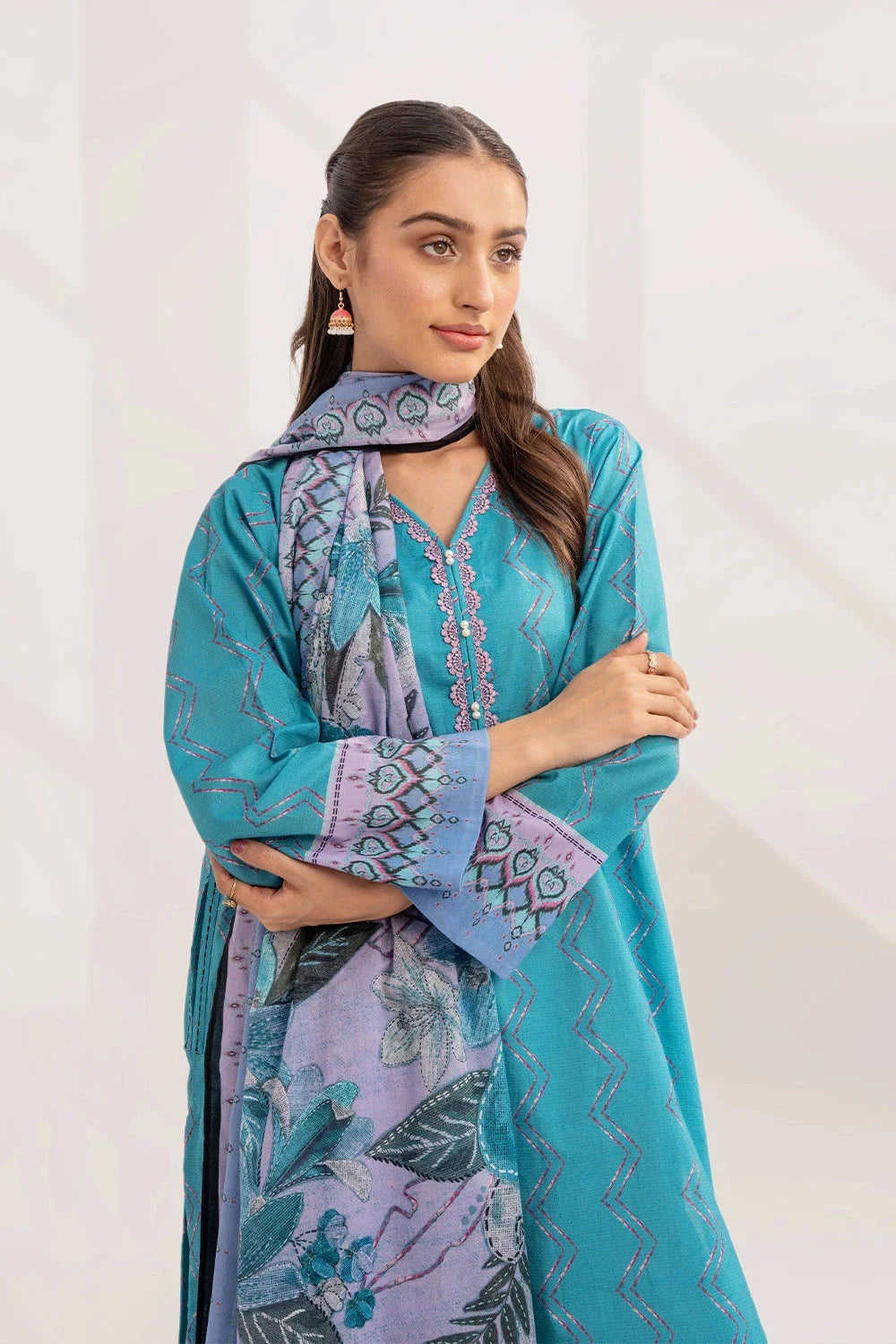 2PC Unstitched Printed Lawn Shirt and Dupatta KSD-3227 Printed KHAS STORES 
