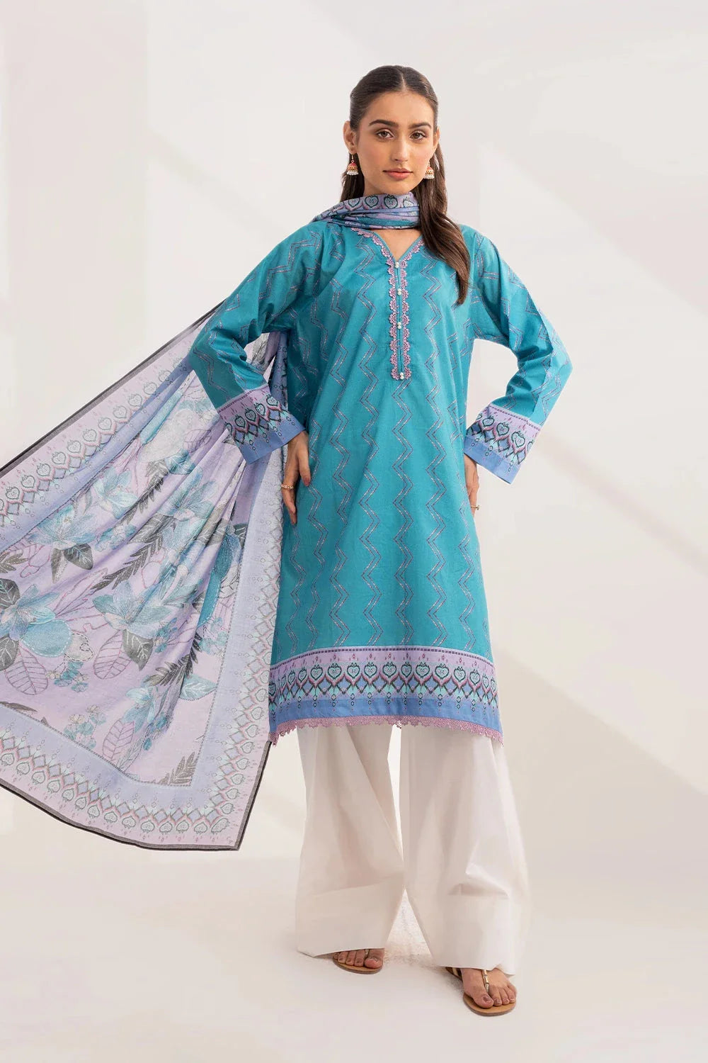 2PC Unstitched Printed Lawn Shirt and Dupatta KSD-3227 Printed KHAS STORES 
