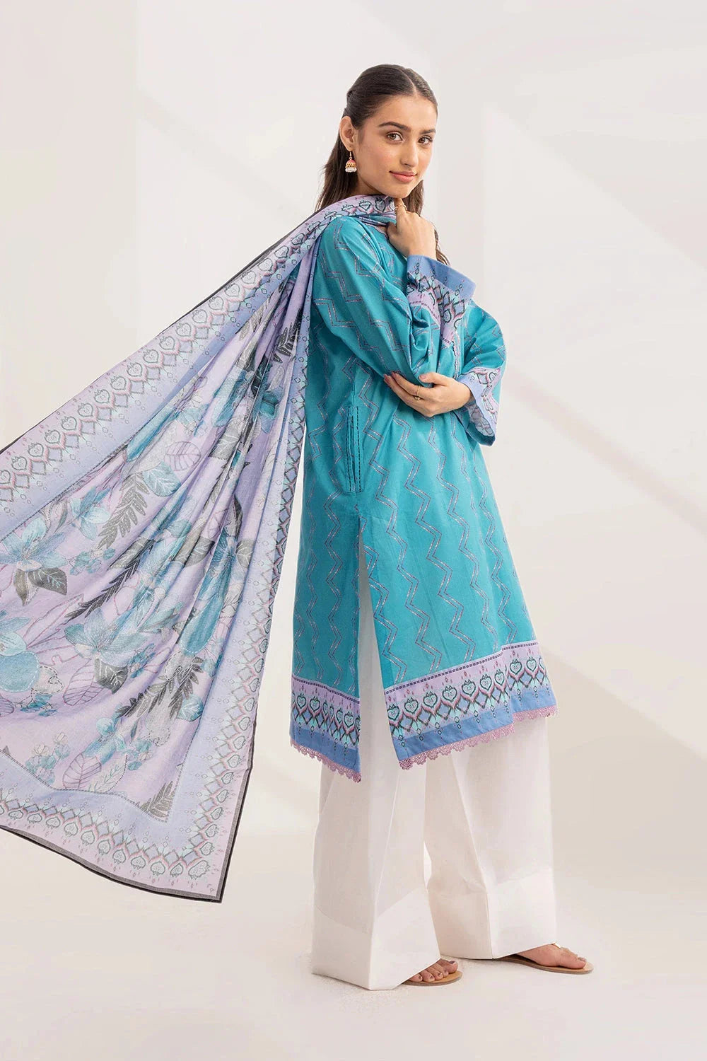 2PC Unstitched Printed Lawn Shirt and Dupatta KSD-3227 Printed KHAS STORES 