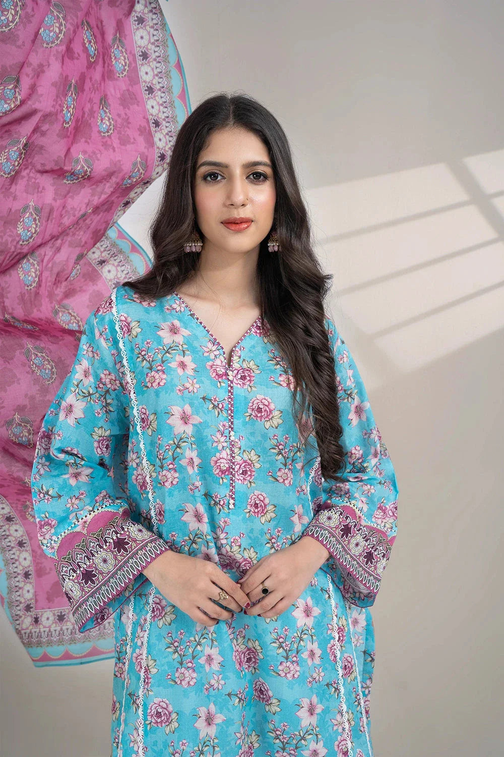 2PC Unstitched Printed Lawn Shirt and Dupatta KSD-3381 Printed KHAS STORES 