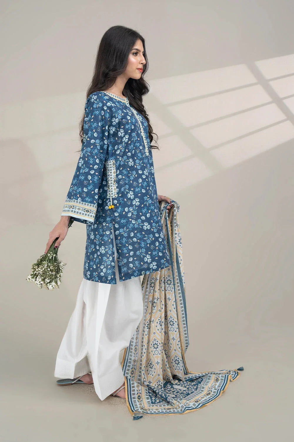 2PC Unstitched Printed Lawn Shirt and Dupatta KSD-3384 Printed KHAS STORES 