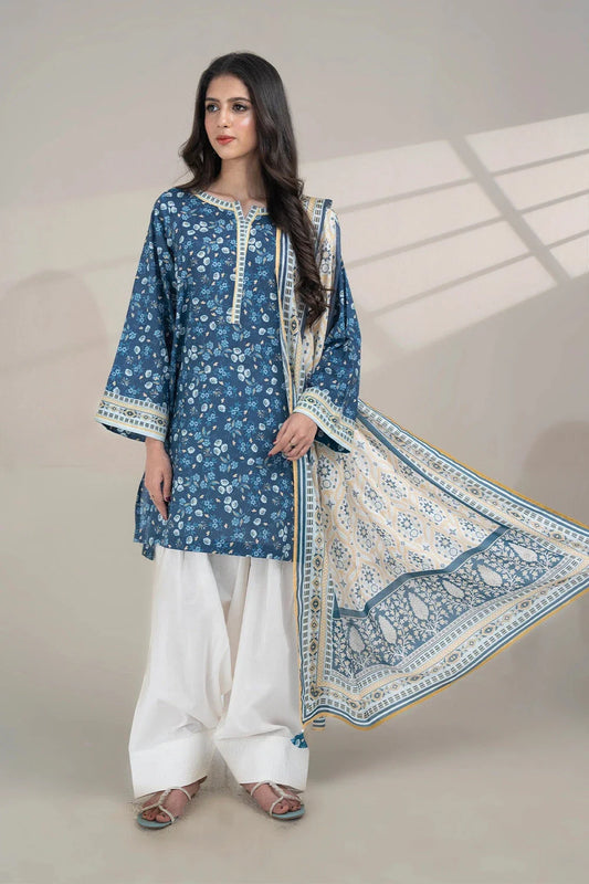 2PC Unstitched Printed Lawn Shirt and Dupatta KSD-3384 Printed KHAS STORES 