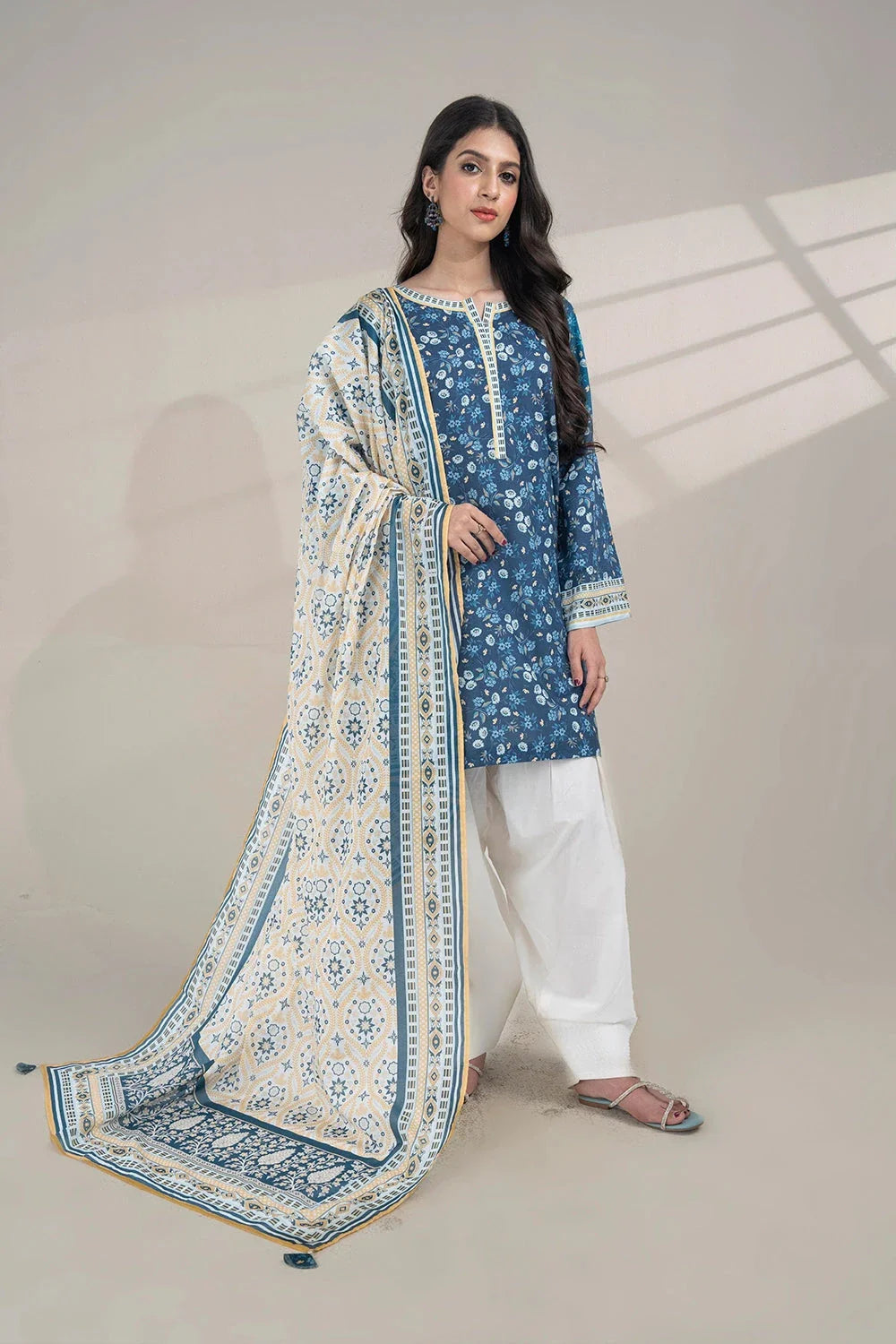 2PC Unstitched Printed Lawn Shirt and Dupatta KSD-3384 Printed KHAS STORES 