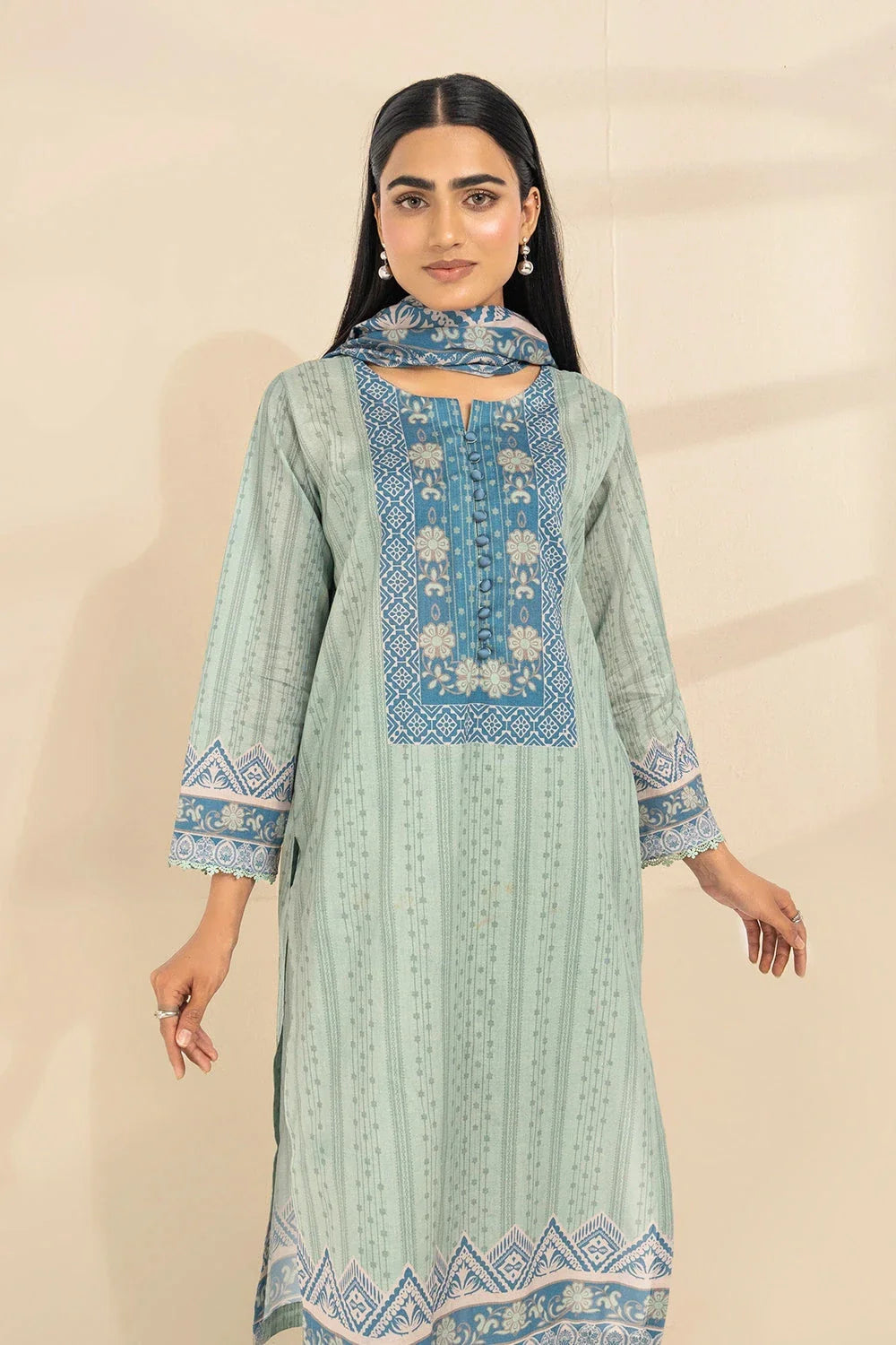 2PC Unstitched Printed Lawn Shirt and Dupatta KSD-3390 Printed KHAS STORES 