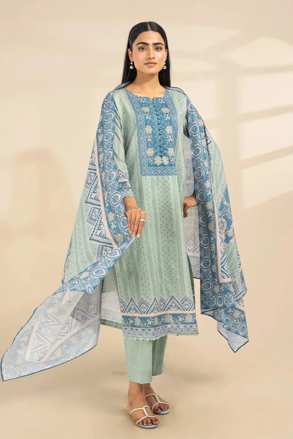 2PC Unstitched Printed Lawn Shirt and Dupatta KSD-3390 Printed KHAS STORES 