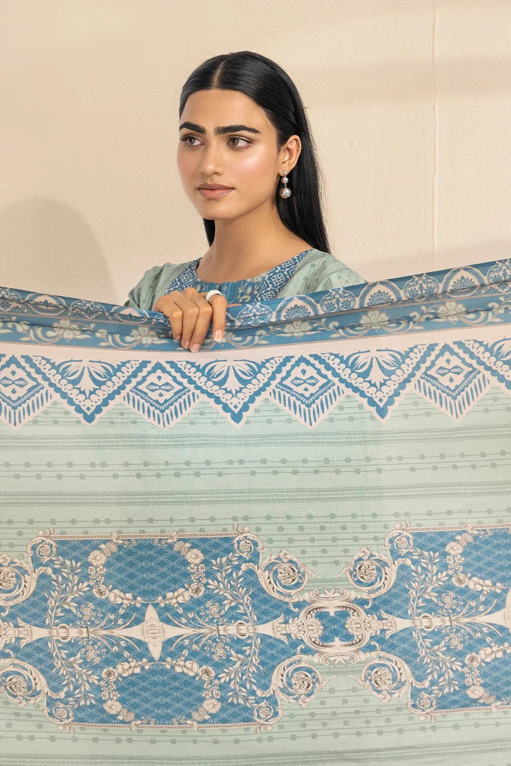 2PC Unstitched Printed Lawn Shirt and Dupatta KSD-3390 Printed KHAS STORES 