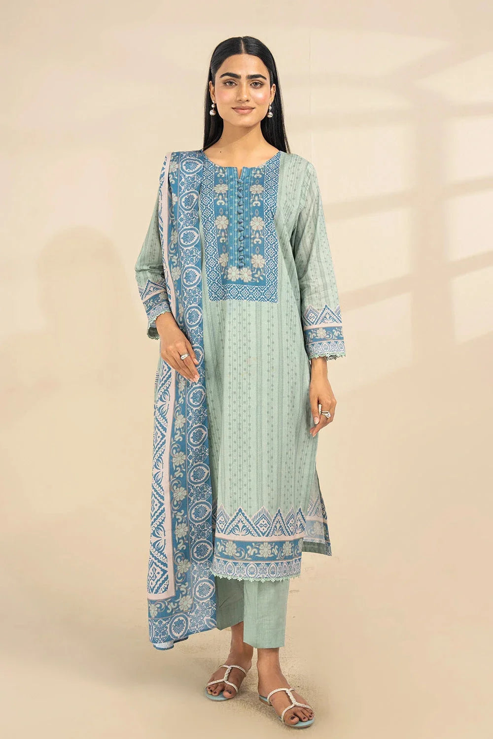 2PC Unstitched Printed Lawn Shirt and Dupatta KSD-3390 Printed KHAS STORES 