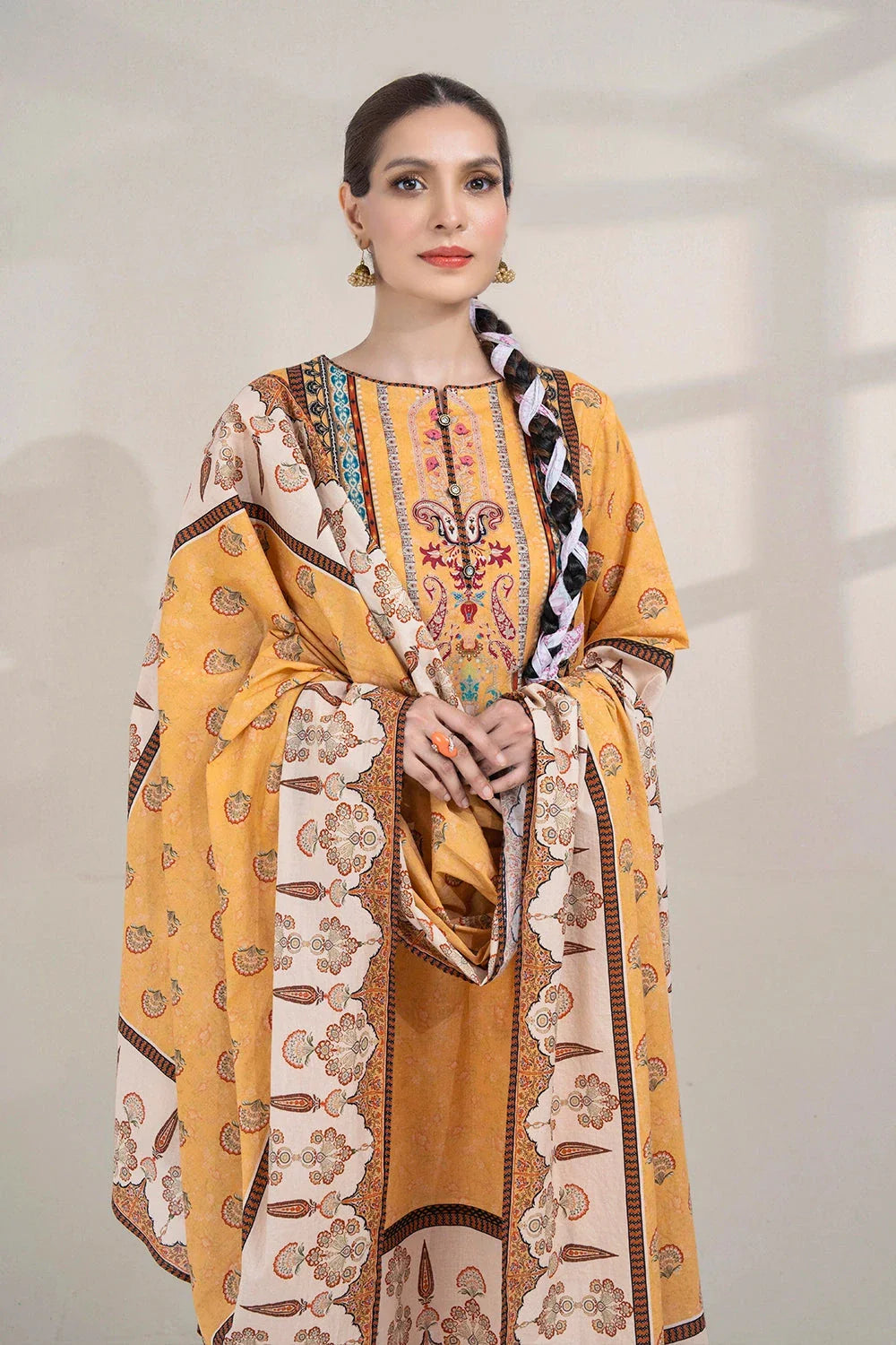 2PC Unstitched Printed Lawn Shirt and Dupatta KSD-3391 Printed KHAS STORES 