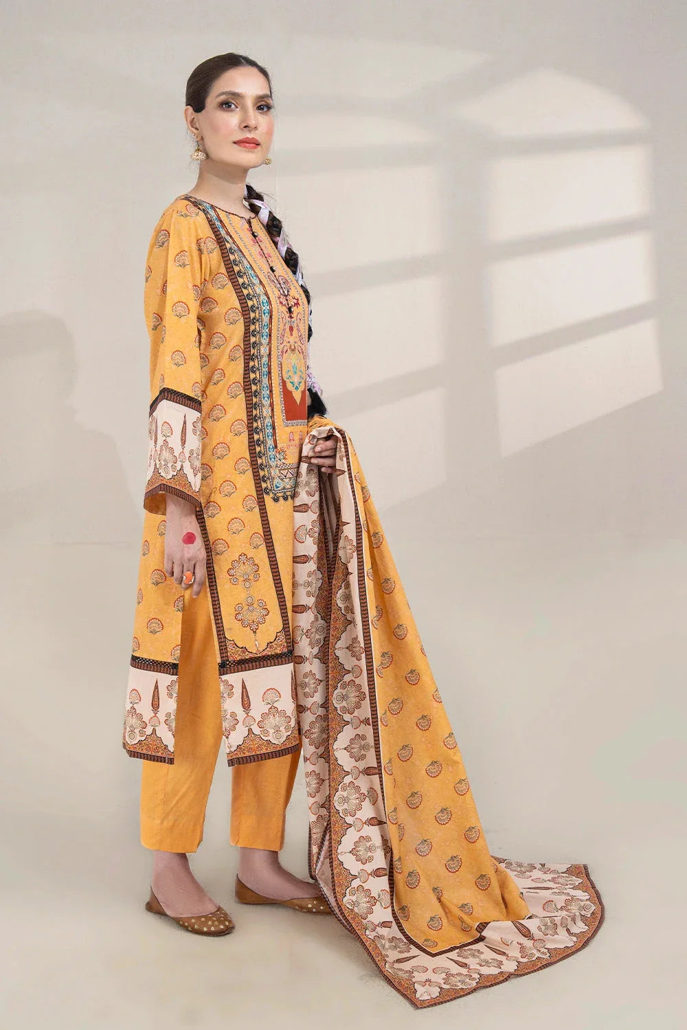 2PC Unstitched Printed Lawn Shirt and Dupatta KSD-3391 Printed KHAS STORES 