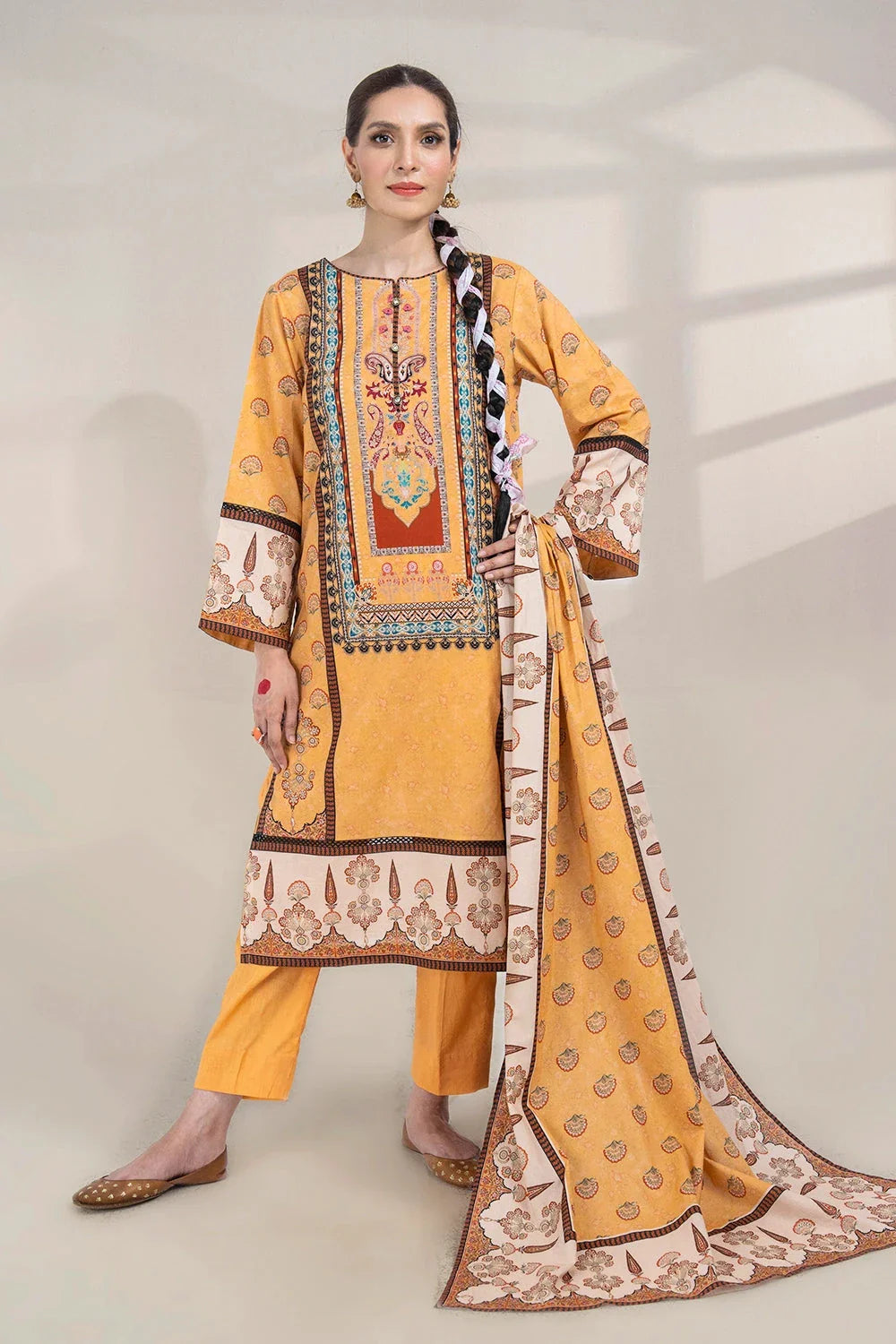 2PC Unstitched Printed Lawn Shirt and Dupatta KSD-3391 Printed KHAS STORES 