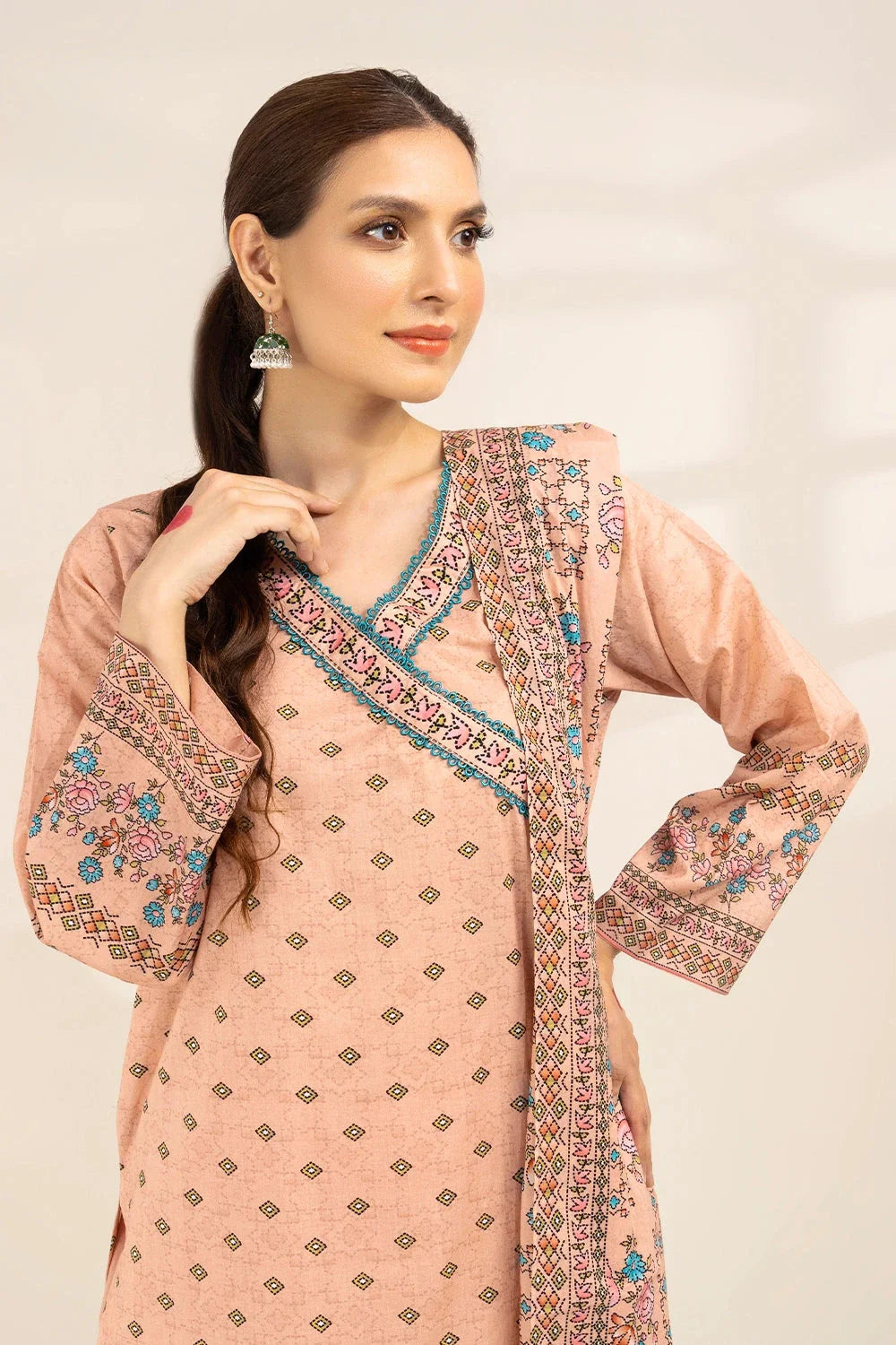 2PC Unstitched Printed Lawn Shirt and Dupatta KSD-3392 Printed KHAS STORES 