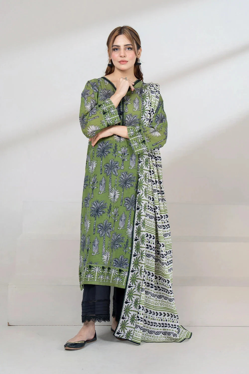 2PC Unstitched Printed Lawn Shirt and Dupatta KSD-3446 Printed KHAS STORES 