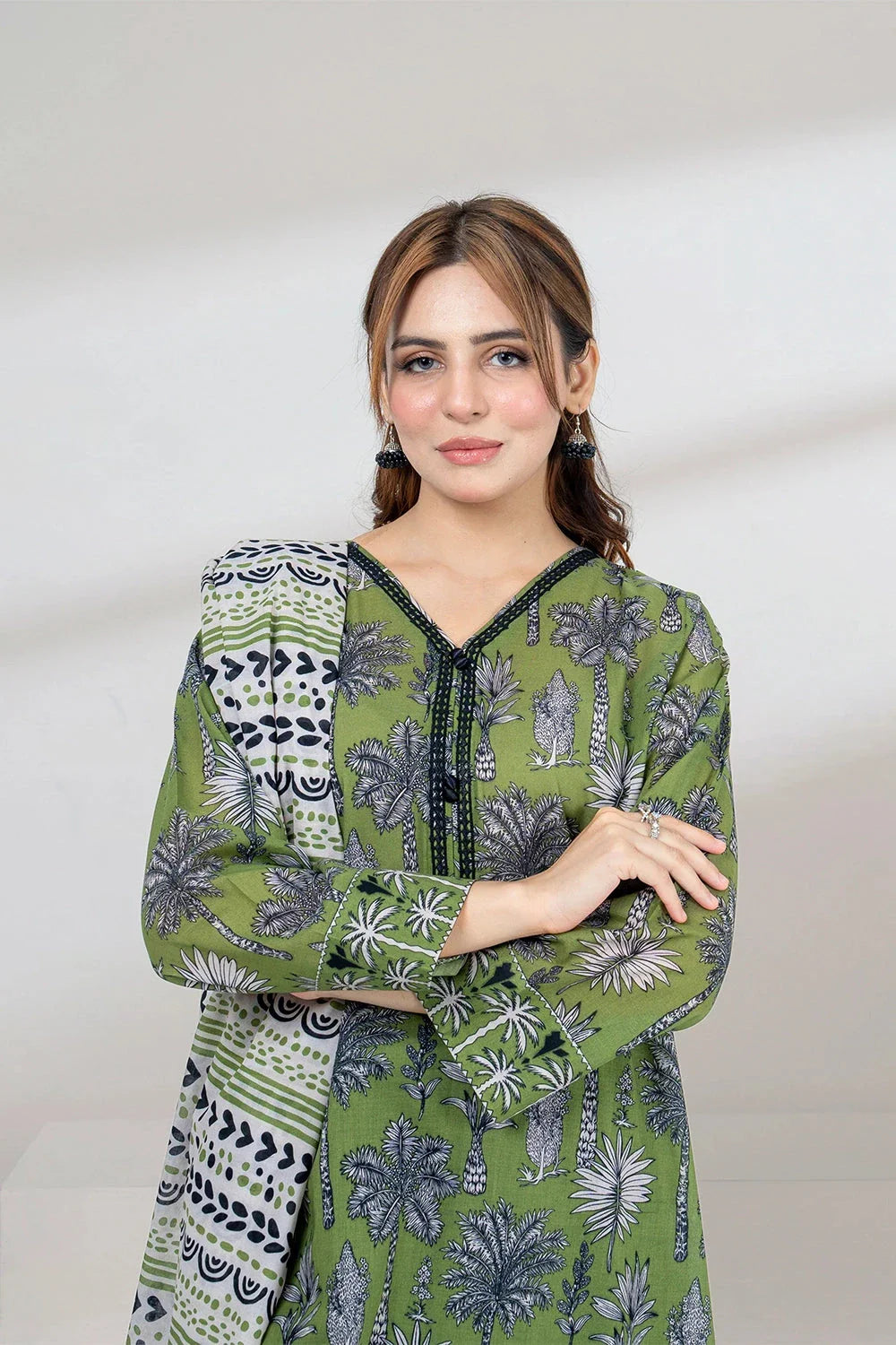 2PC Unstitched Printed Lawn Shirt and Dupatta KSD-3446 Printed KHAS STORES 