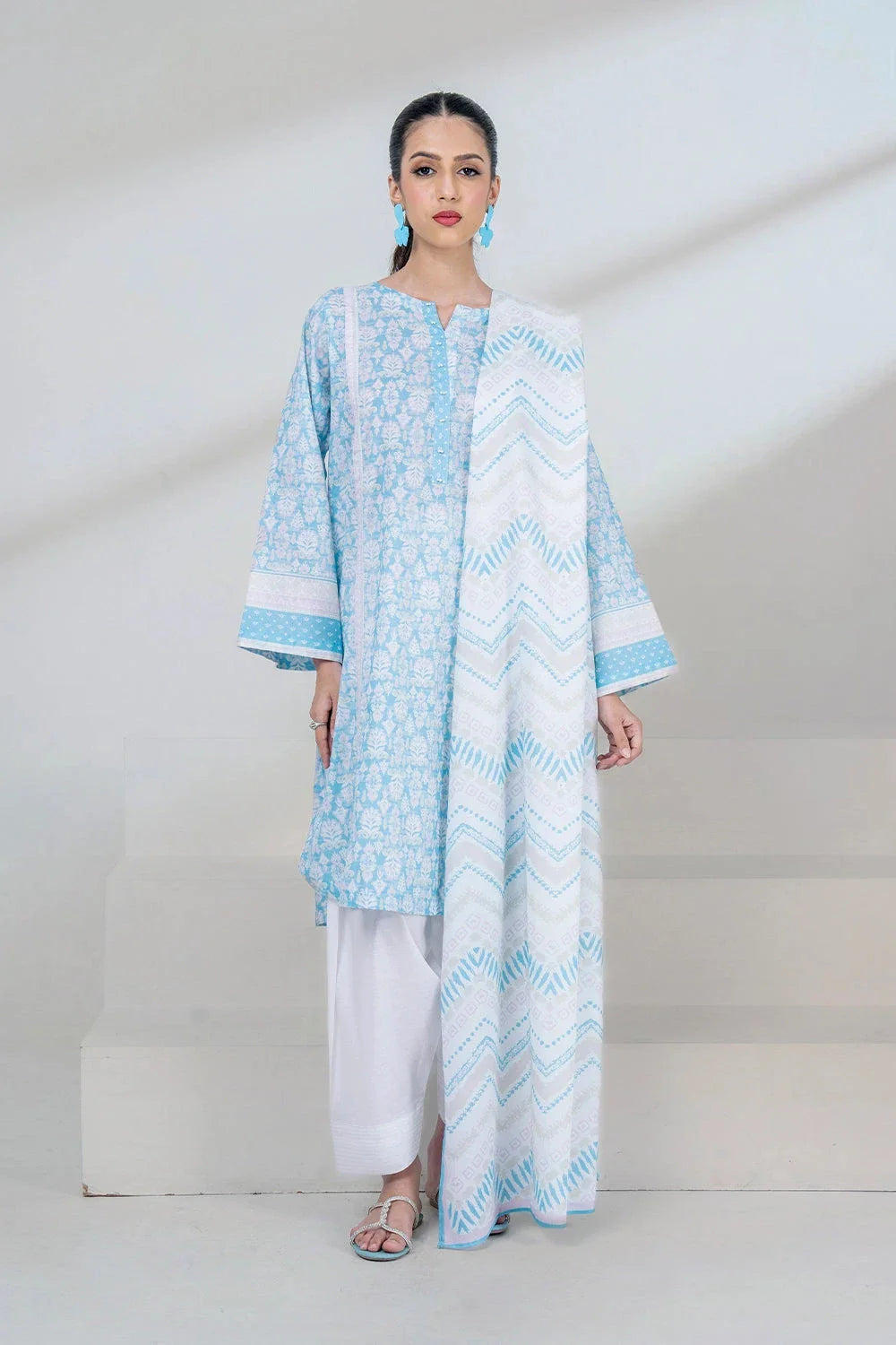 2PC Unstitched Printed Lawn Shirt and Dupatta KSD-3449 Printed KHAS STORES 