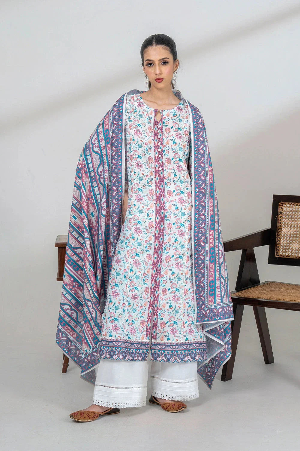 2PC Unstitched Printed Lawn Shirt and Dupatta KSD-3450 Printed KHAS STORES 