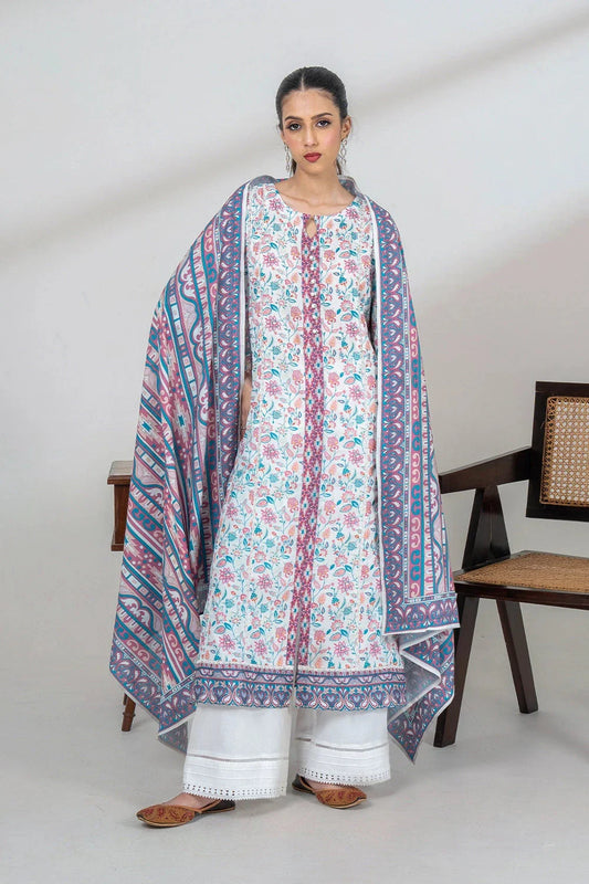 2PC Unstitched Printed Lawn Shirt and Dupatta KSD-3450 Printed KHAS STORES 