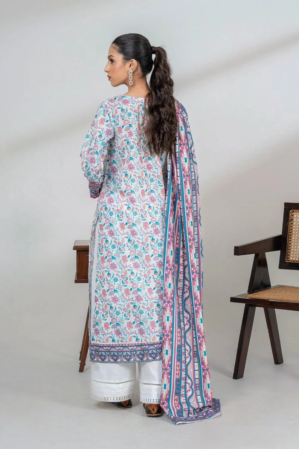 2PC Unstitched Printed Lawn Shirt and Dupatta KSD-3450 Printed KHAS STORES 