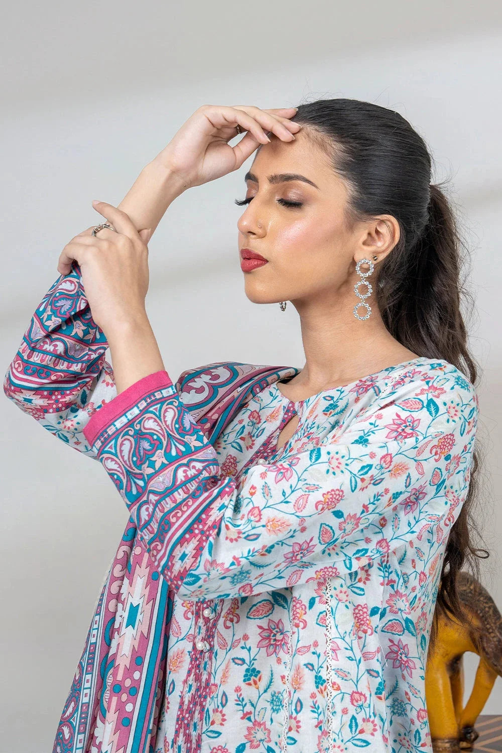 2PC Unstitched Printed Lawn Shirt and Dupatta KSD-3450 Printed KHAS STORES 