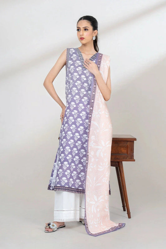 2PC Unstitched Printed Lawn Shirt and Dupatta KSD-3455 Printed KHAS STORES 