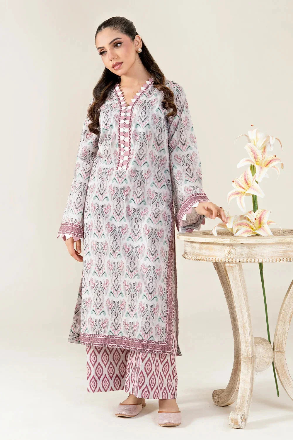 2PC Unstitched Printed Lawn Shirt and Trouser KST-4065 Printed KHAS STORES 