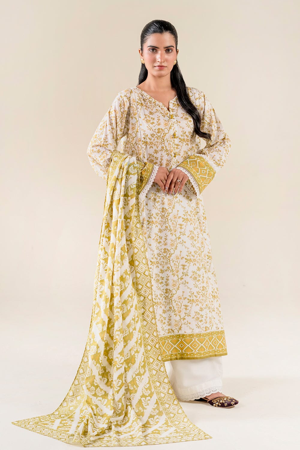2PC Unstitched Printed Lawn Shirt & Dupatta | KSD-3827 Printed KHAS STORES 