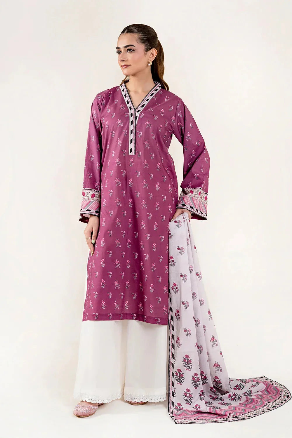 2PC Unstitched Printed Lawn Shirt & Dupatta | KSD-4050 Printed KHAS STORES 