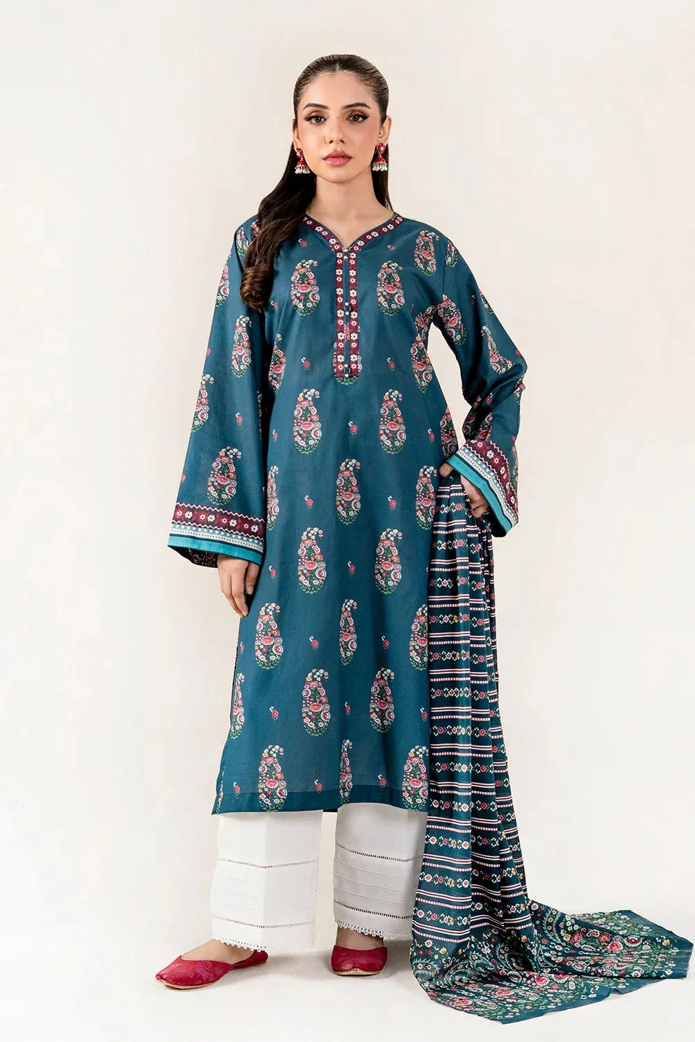 2PC Unstitched Printed Lawn Shirt & Dupatta | KSD-4056 Printed KHAS STORES 