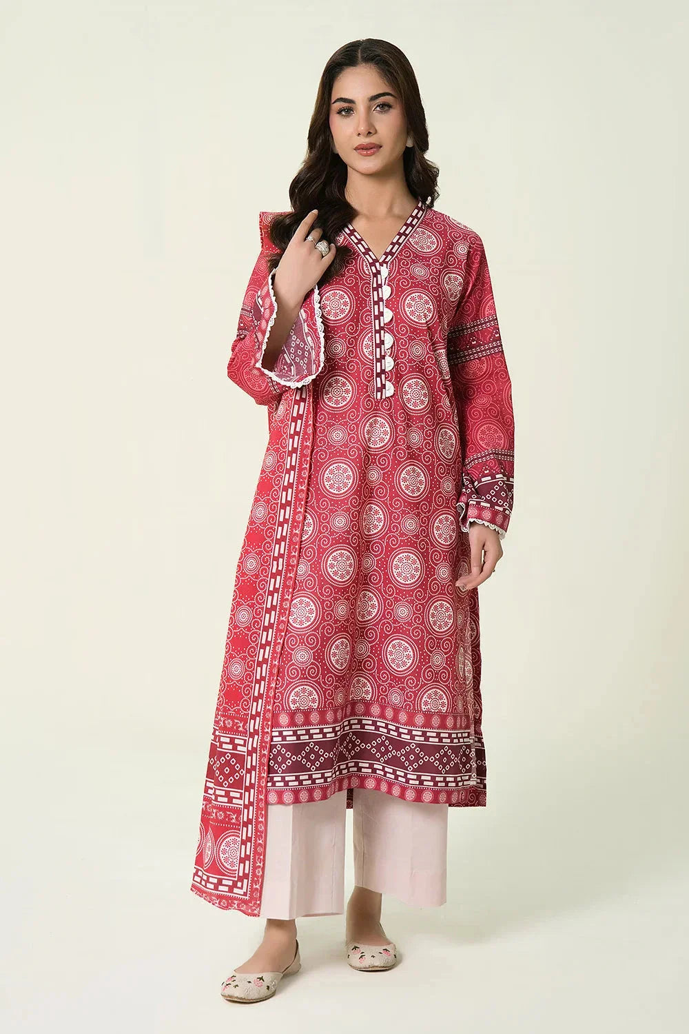 2PC Unstitched Printed Lawn Shirt & Dupatta | KSD-4100 Printed KHAS STORES 