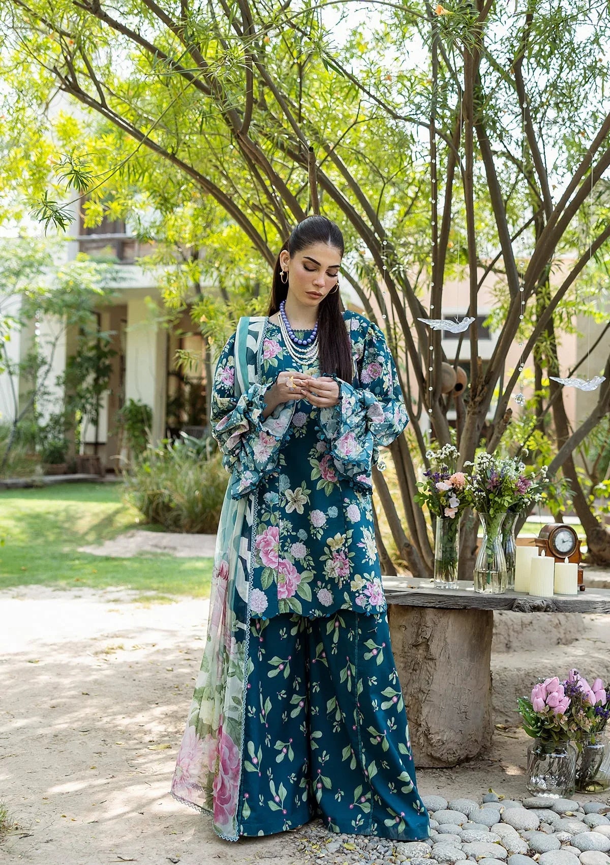 AZURE FERN DIGITAL PRINTED CHIFFON DUPATTA IN VIBRANT COLOR.