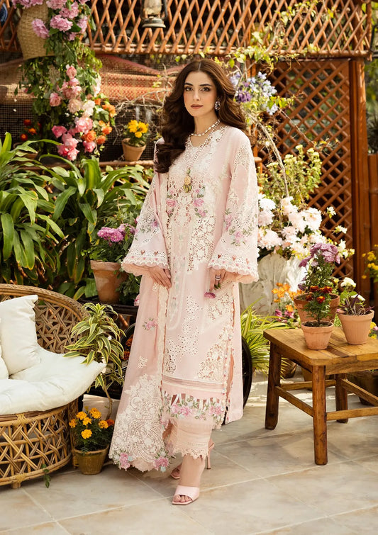 MAHGUL EMBROIDERED LAWN LASERWORK FRONT PANEL Shirt and EMBROIDERED COTTON NET PATCHED DUPATTA from ELAF Luxury Lawn 2025.