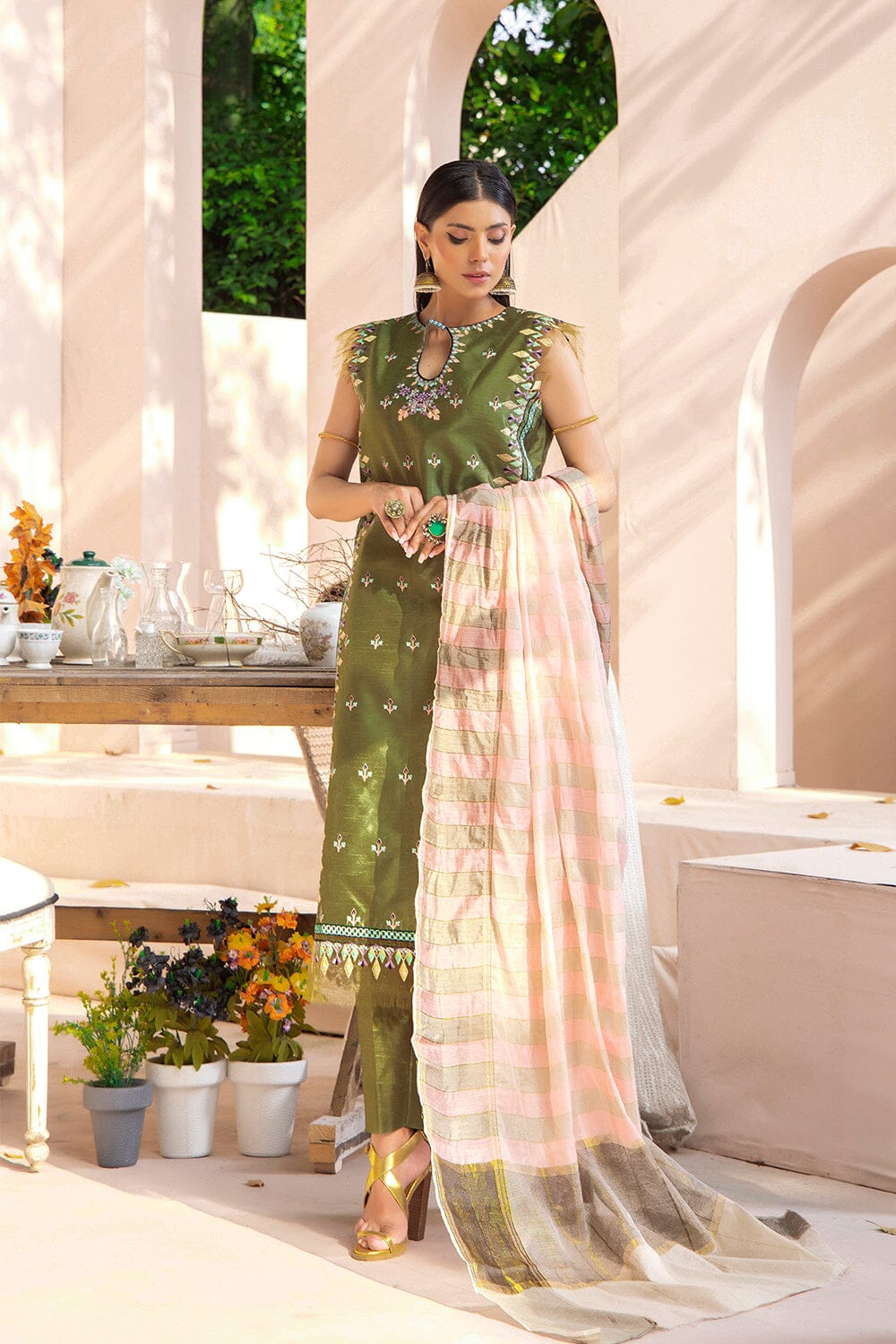 3 Pcs Unstitched EMB Faux Silk SUIT KFSE-2327 KHAS STORES 