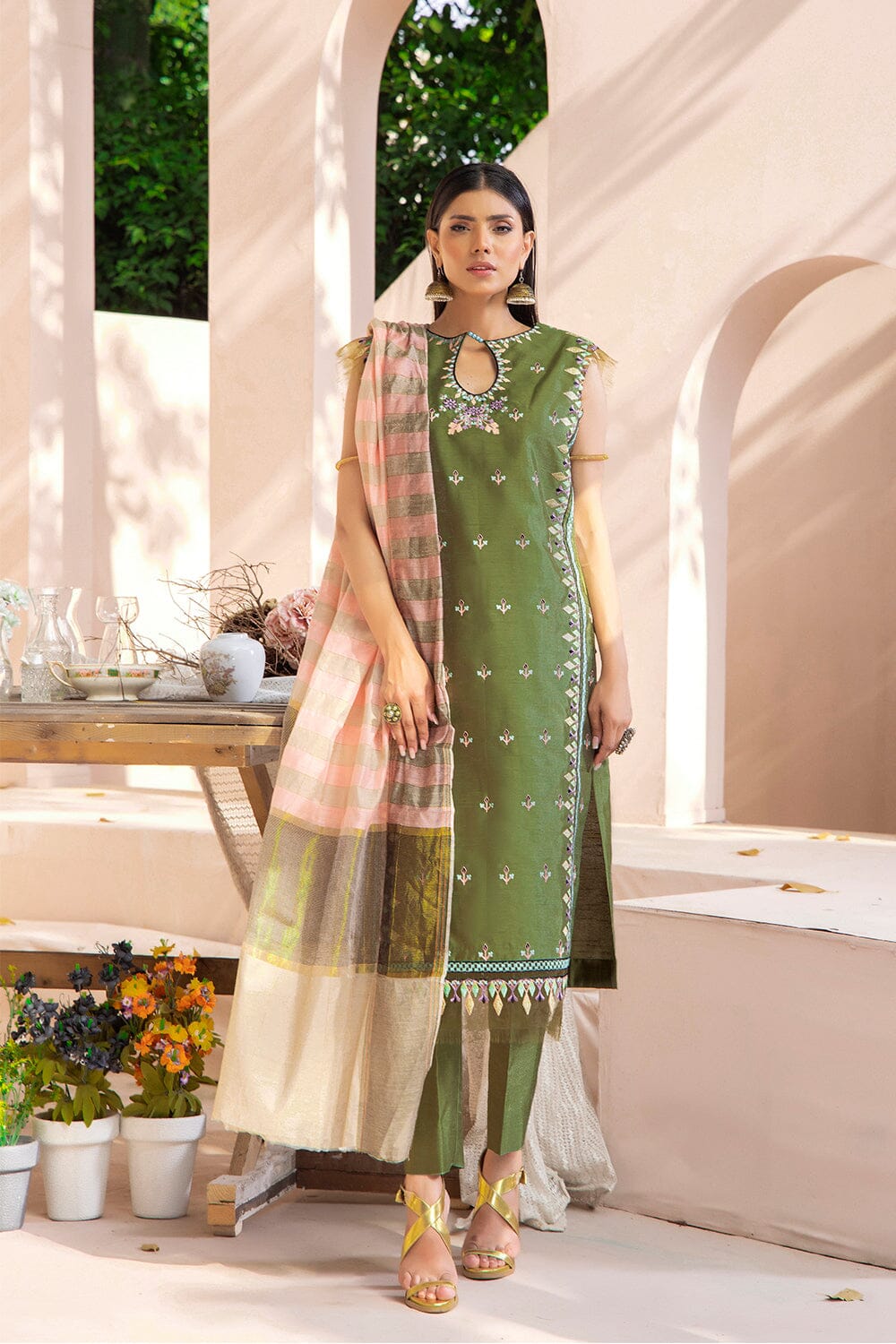 3 Pcs Unstitched EMB Faux Silk SUIT KFSE-2327 KHAS STORES 