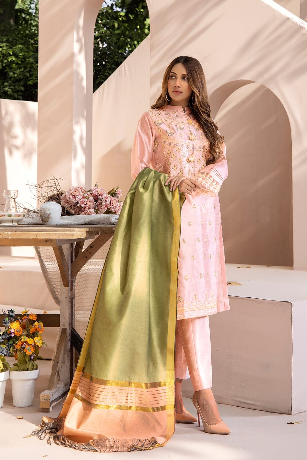 3 Pcs Unstitched EMB Faux Silk SUIT KFSE-2328 KHAS STORES 