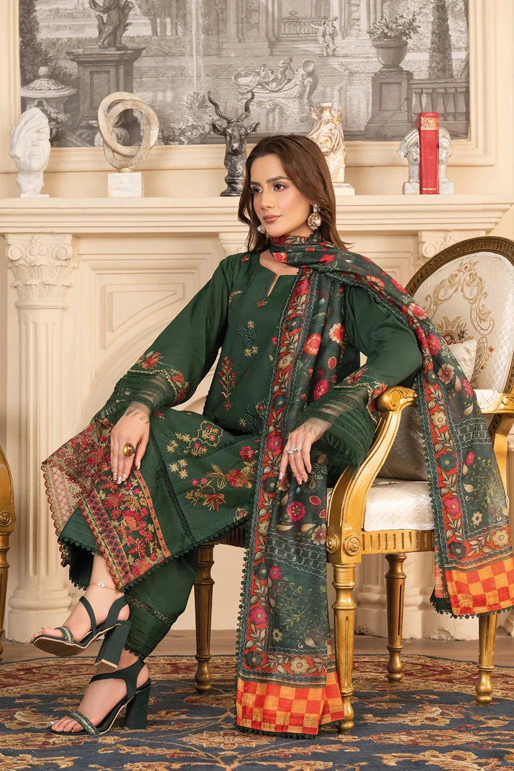 3PC Embroidered Unstitched Cambric Suit KCCE-3519 Embroidered KHAS STORES 